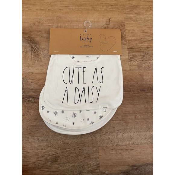 Rae Dunn Other - NWT  Rae Dunn Baby Bib and Burp Cloth Snap Closure Bib “Cute as a Daisy”